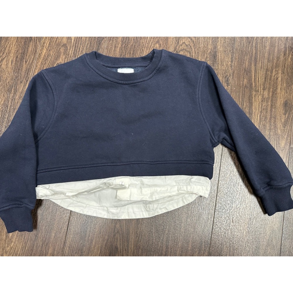Zara Kids Layered Cropped Sweatshirt Navy Blue &‎ White Size 6-7 / 120